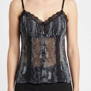 Guess Los Angeles Sheer Snakeskin Lace Trim Camisole Top Grey Black Large
